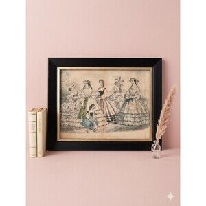 Framed 1862 Godeys Ladys Book Fashion Plate August Original Antique Engraving